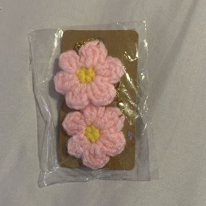 Crochet pink flower earrings